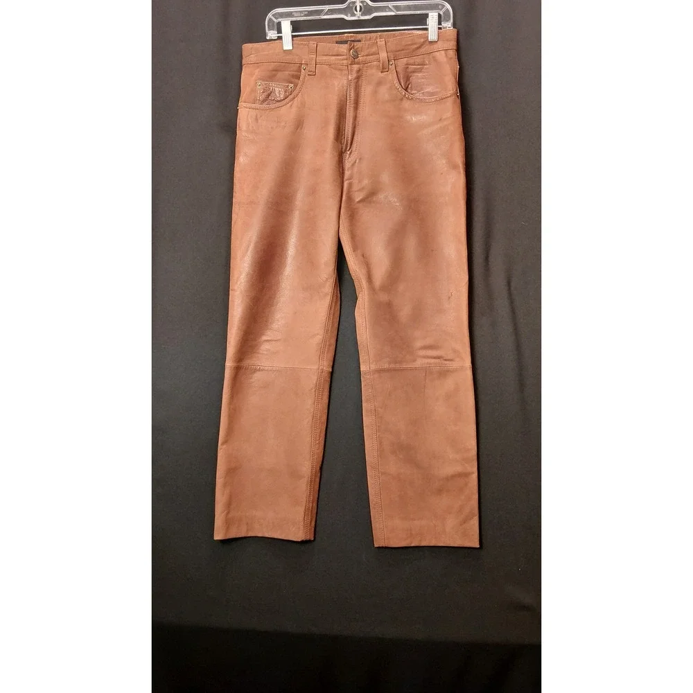 Mans Fashion Brown Nubuck Buffalo Leather Pants Straight Leg 33x27 German Leder